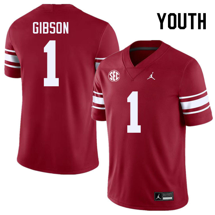 Youth #1 Jayden Gibson Oklahoma Sooners 2024 SEC Conference College Football Jerseys-Throwback